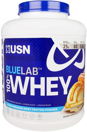 Blue Lab, 100% Whey, Salted Caramel, 4.5 lbs (2041 g) by USN, 健康 HK 香港