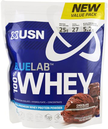 BlueLab, 100% Whey Protein, Chocolate, 2 lbs (918 g) by USN, 補充劑，乳清蛋白 HK 香港