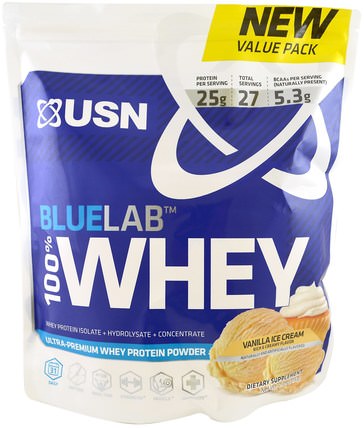 BlueLab, 100% Whey Protein, Vanilla Ice Cream, 2 lbs (918 g) by USN, 補充劑，乳清蛋白 HK 香港