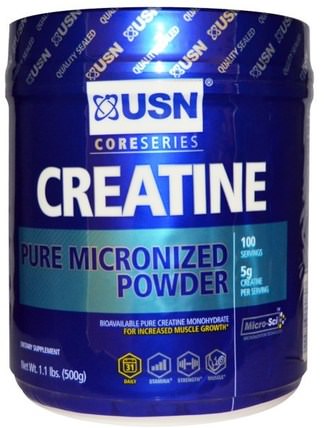 Creatine, Pure Micronized Powder, Unflavored, 1.1 lbs (500 g) by USN, 運動，肌酸粉，鍛煉 HK 香港