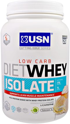 Cutting Edge Series, Diet Whey Isolate, Low Carb, Vanilla, 1.54 lbs (700 g) by USN, 補充劑，乳清蛋白 HK 香港