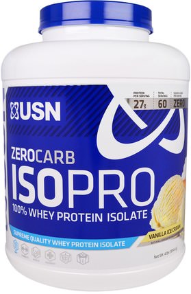 Zero Carb ISOPRO, 100% Whey Protein Isolate, Vanilla Ice Cream, 4 lbs (1814.4 g) by USN, 健康 HK 香港