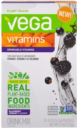 Drinkable Vitamins, Blackberry Currant, 20 Pouches, 0.2 oz (6.1 g) Each by Vega, 維生素，液體多種維生素 HK 香港