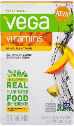 Drinkable Vitamins, Mango Pineapple, 20 Pouches, 0.3 oz (7.7 g) Each by Vega, 維生素，液體多種維生素 HK 香港