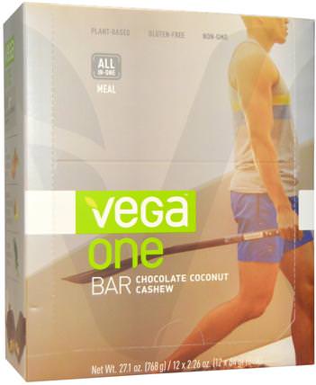 One Bar, Chocolate Coconut Cashew, 12 Bars, 2.26 oz (64 g) Each by Vega, 補充劑，代餐奶昔，營養棒 HK 香港
