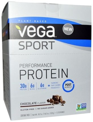 Sport Performance Protein Drink Mix, Chocolate Flavor, 12 Packets, 1.6 oz (44 g) Each by Vega, 運動，運動，蛋白質 HK 香港