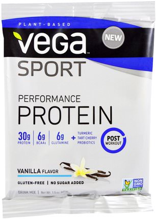 Sport, Performance Protein Drink Mix, Vanilla Flavor, 1.5 oz (41 g) by Vega, 健康 HK 香港