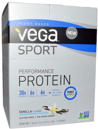 Sport Performance Protein Drink Mix, Vanilla Flavor, 12 Packets, 1.45 oz (41 g) Each by Vega, 運動，運動，蛋白質 HK 香港