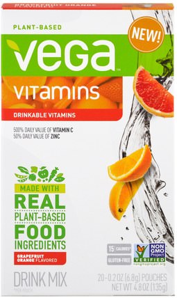 Vega Drink Mix, Vitamins, Grapefruit Orange Flavored, 20 Pouches, 0.2 oz (6.8 g) Each by Vega, 維生素，液體多種維生素 HK 香港