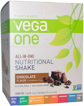 Vega One, All-in-One Nutritional Shake, Chocolate, 10 Packets, 1.6 oz (46 g) Each by Vega, 補品，超級食品 HK 香港