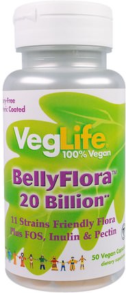BellyFlora, 20 Billion, 50 Vegan Capsules by VegLife, 補充劑，益生菌 HK 香港