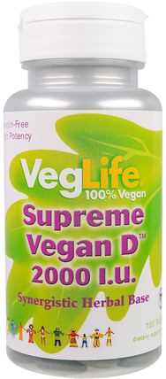 Supreme Vegan D, 2000 I.U., 100 Tablets by VegLife, 維生素，維生素D3 HK 香港