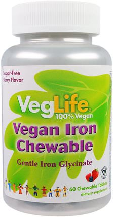 Vegan Iron Chewable, Berry Flavor, 60 Chewable Tablets by VegLife, 補品，礦物質，鐵 HK 香港