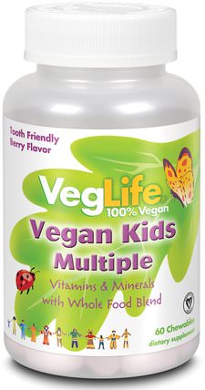 Vegan Kids Multiple, Berry Flavor, 60 Chewables by VegLife, 維生素，多種維生素，兒童多種維生素 HK 香港