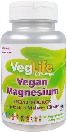 Vegan Magnesium, Triple Source, 90 Vegan Caps by VegLife, 補品，礦物質，鎂 HK 香港