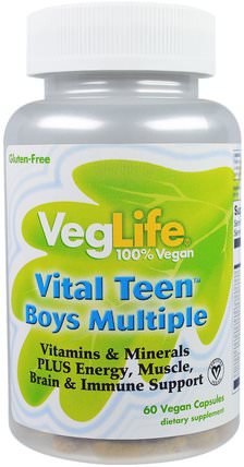 Vital Teen Boys Multiple, 60 Vegan Capsules by VegLife, 維生素，多種維生素，兒童多種維生素 HK 香港