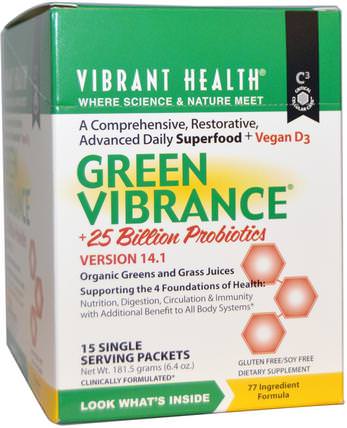 Green Vibrance +25 Billion Probiotics, Version 14.1, 15 Packets, 6.4 oz (181.5 g) by Vibrant Health, 補品，單份包，超級食品，果嶺，綠色活力 HK 香港