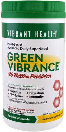 Green Vibrance +25 Billion Probiotics, Version 16.0, 12.5 oz (354.9 g) by Vibrant Health, 補品，超級食品，綠色蔬菜，綠色活力 HK 香港