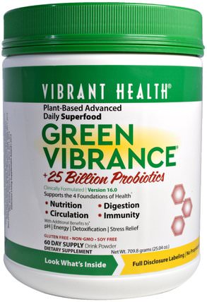 Green Vibrance +25 Billion Probiotics, Version 16.0, 25.04 oz (709.8 g) by Vibrant Health, 補品，超級食品，綠色蔬菜，綠色活力 HK 香港