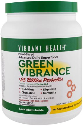 Green Vibrance +25 Billion Probiotics, Version 16.0, 35.27 oz (1 kg) by Vibrant Health, 補品，超級食品，綠色蔬菜，綠色活力 HK 香港