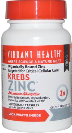 Krebs Zinc, 60 Veggie Caps by Vibrant Health, 補品，礦物質，鋅 HK 香港