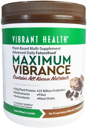 Maximum Vibrance, Version 2.0, Chocolate Chunk, 25.56 oz (724.5 g) by Vibrant Health, 補品，代餐奶昔，超級食品 HK 香港