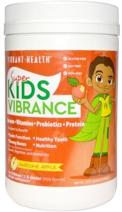 Super Kids Vibrance, Drink Powder, Awesome Apple, 9.78 oz (277.2 g) by Vibrant Health, 兒童健康，兒童補品，超級食品，綠色蔬菜，綠色活力 HK 香港