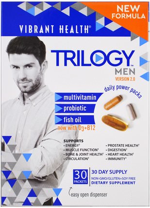 Trilogy Men, Daily Power Packs, Version 2.0, 30 Packets by Vibrant Health, 維生素，男性多種維生素 HK 香港