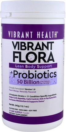 Vibrant Flora, Lean Body Support, Probiotics, Version 1.0, Peach Mango, 1.21 oz (343 g) by Vibrant Health, 補充劑，益生菌 HK 香港