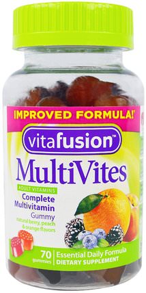 MutiVites, Complete Multivitamin, Natural Berry, Peach & Orange Flavors, 70 Gummies by VitaFusion, 維生素，多種維生素，gummies HK 香港