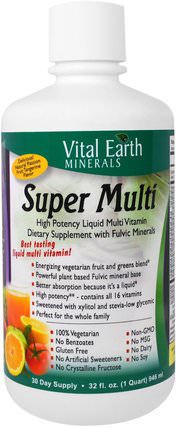 Super Multi, Natural Passion Fruit Tangerine Flavor, 32 fl oz (946 ml) by Vital Earth Minerals, 維生素，液體多種維生素 HK 香港
