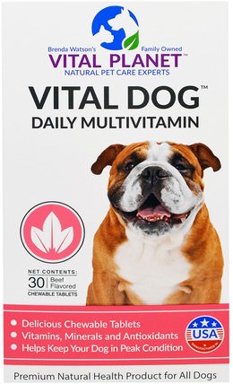 Vital Dog Daily Multivitamin, Beef Flavored, 30 Chewable Tablets by Vital Planet, 維生素，多種維生素，寵物狗 HK 香港