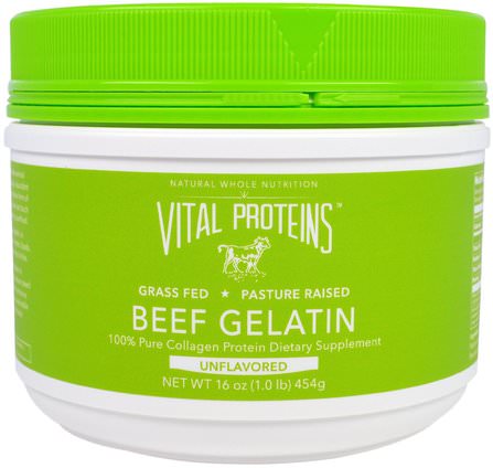 Beef Gelatin, Unflavored, 16 oz (454 g) by Vital Proteins, 健康，骨骼，骨質疏鬆症，膠原蛋白，指甲健康，明膠 HK 香港