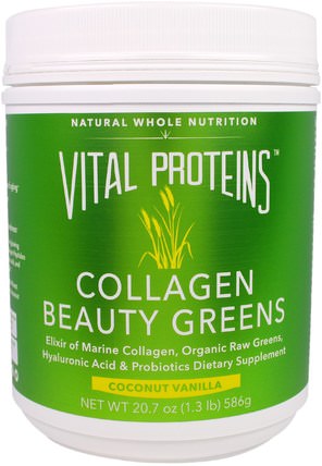 Collagen Beauty Greens, Coconut Vanilla, 20.7 oz (586 g) by Vital Proteins, 補品，超級食品，綠色蔬菜，健康，骨骼，骨質疏鬆症，膠原蛋白 HK 香港