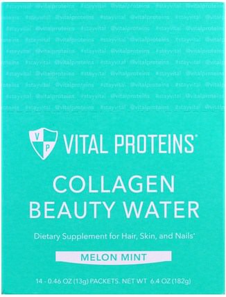 Collagen Beauty Water, Melon Mint, 14 Packets, 0.46 oz (13 g) Each by Vital Proteins, 健康，骨骼，骨質疏鬆症，膠原蛋白，婦女，頭髮補充劑，指甲補充劑，皮膚補充劑 HK 香港