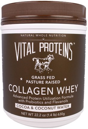 Collagen Whey, Cocoa & Coconut Water, 22.2 oz (630 g) by Vital Proteins, 健康，骨骼，骨質疏鬆症，膠原蛋白，補充劑 HK 香港