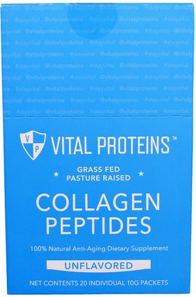 Grass Fed Pasture Raised, Collagen Peptides, Unflavored, 20 Individual Packets (10 g) by Vital Proteins, 健康，骨骼，骨質疏鬆症，膠原蛋白 HK 香港