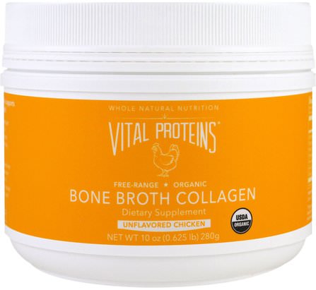 Organic Bone Broth Collagen, Unflavored Chicken, 10 oz (280 g) by Vital Proteins, 健康，骨骼，骨質疏鬆症，膠原蛋白，婦女，頭髮補充劑，指甲補充劑，皮膚補充劑 HK 香港