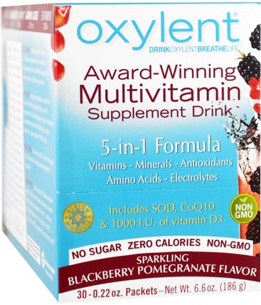 Oxylent, Multivitamin Supplement Drink, Sparkling Blackberry Pomegranate, 30 Packets, 0.22 oz (6.2 g) Each by Vitalah, 運動，電解質飲料補充，液體多種維生素 HK 香港
