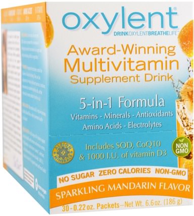 Oxylent, Multivitamin Supplement Drink, Sparkling Mandarin, 30 Packets, 0.22 oz (6.2 g) Each by Vitalah, 運動，電解質飲料補充，液體多種維生素 HK 香港