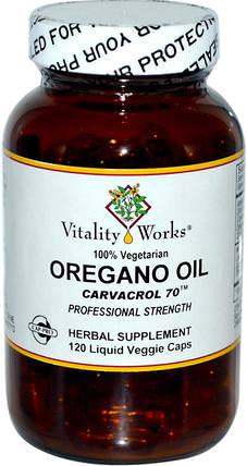 Oregano Oil, Carvacrol 70, 120 Liquid Veggie Caps by Vitality Works, 補充劑，牛至油 HK 香港