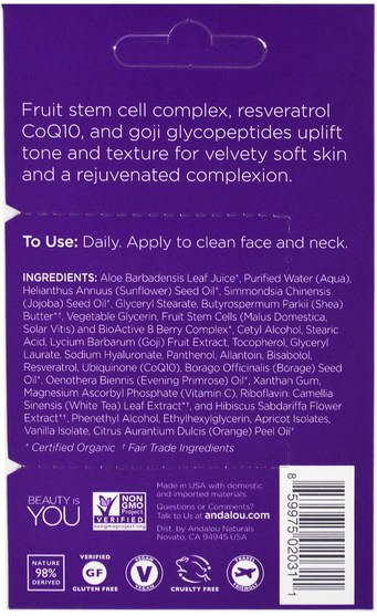 維生素C - Andalou Naturals, Perfecting Cream, Goji Peptide, Single Use.14 oz (4 g)