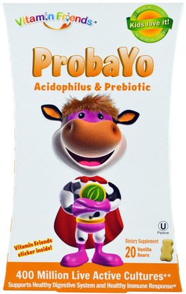 Probayo, Acidophilus & Prebiotic, 20 Vanilla Bears by Vitamin Friends, 補充劑，兒童益生菌 HK 香港