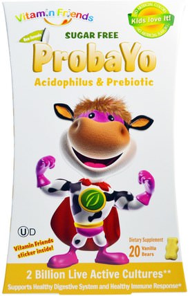 Probayo, Sugar Free, Acidophilus & Prebiotic, 20 Vanilla Bears by Vitamin Friends, 補充劑，益生菌，兒童益生菌，穩定的益生菌 HK 香港