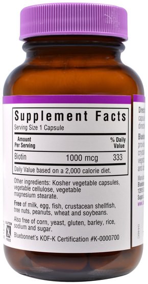 維生素，生物素 - Bluebonnet Nutrition, Biotin, 1.000 mcg, 90 Veggie Caps
