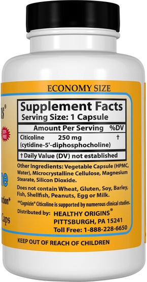 維生素，膽鹼，cdp膽鹼（citi coline），cognizin胞磷膽鹼 - Healthy Origins, Cognizin Citicoline, 250 mg, 150 Veggie Caps