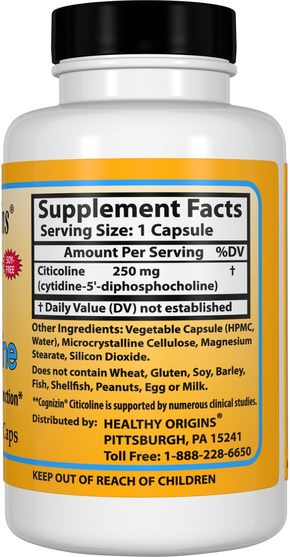 維生素，膽鹼，cdp膽鹼（citi coline），cognizin胞磷膽鹼 - Healthy Origins, Cognizin Citicoline, 250 mg, 60 Veggie Caps