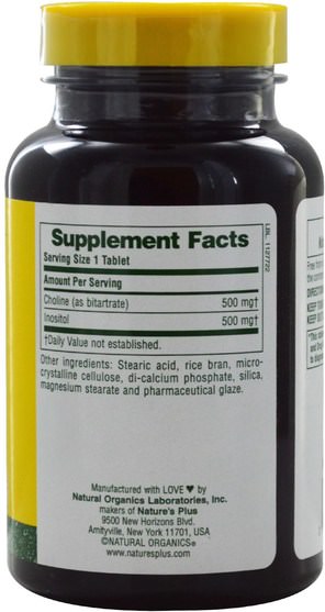 維生素，膽鹼和肌醇 - Natures Plus, Choline & Inositol, 500/500 mg, 60 Tablets