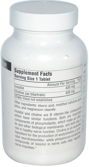 維生素，膽鹼和肌醇 - Source Naturals, Inositol & Choline, 800 mg, 100 Tablets