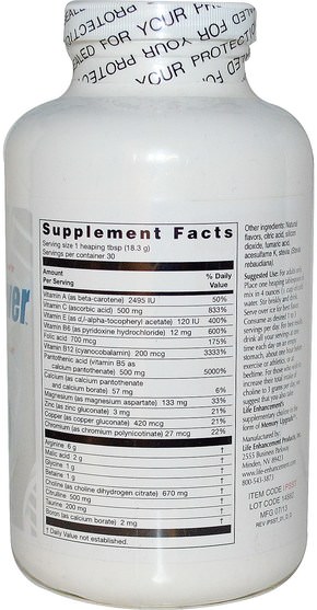 維生素，膽鹼 - Life Enhancement, Durk Pearson & Sandy Shaws, InnerPower with Stevia Drink Mix, Tropical Fruit-Flavored, 1 lb 3 oz (549 g)